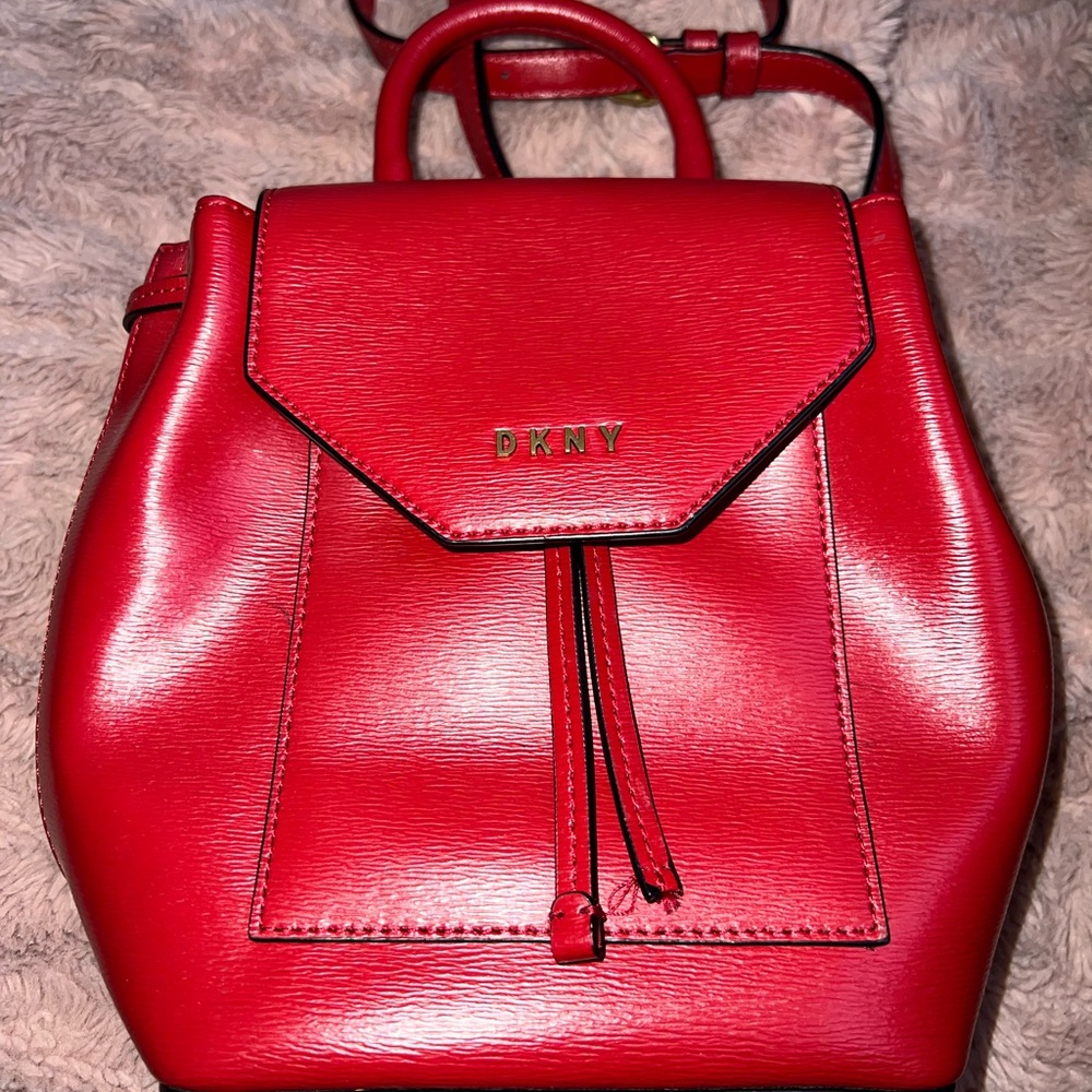 DKNY red leather backpack